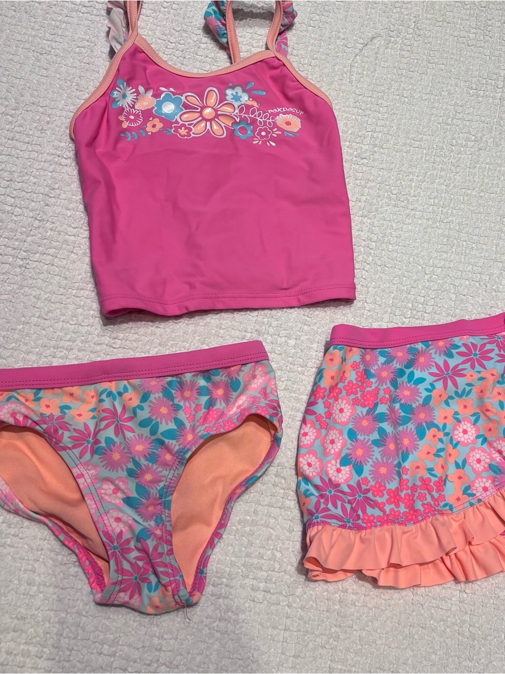 ZeroXposur Girls Pink Floral Tankini Set with Peach Accents